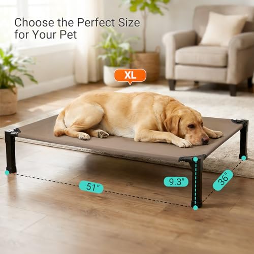 Niubya Elevated Outdoor Dog Bed, Cooling Elevated Pet Cot, Steel-Framed and Non-Slip Feet, Raised Dog Bed with Waterproof, Washable, Breathable Teslin Mesh, 51in - color: Brown, size: 51"L x 36"W x 9.4"H
