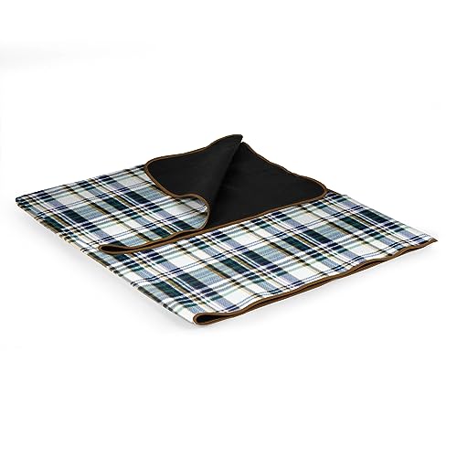 PICNIC TIME Outdoor Picnic Blanket Tote, 59"x51" Foldable Beach & Camping Blanket with Soft Fleece, Water-Resistant Bottom, Adjustable Strap & Zippered Pocket (English Plaid, Beige Flap) - color: English Plaid