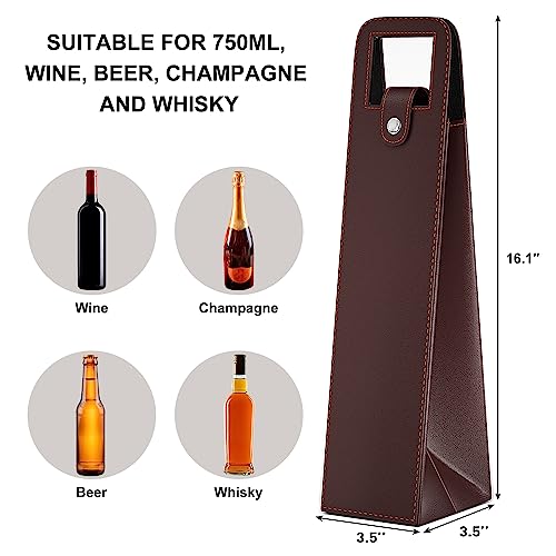 RYDDOY Wine Gift Bag, Reusable Leather Wine Tote Carrier, Single Bottle Champagne Beer Gift Bags Carrier for Birthday, Wedding, Picnic Party, Christmas festival Gifts (Brown) - color: A-Brown-16.1×3.5×3.5