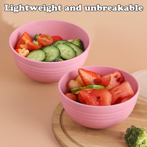 Unbreakable Wheat Straw Cereal Bowls Set of 4, 24 OZ Microwave and Dishwasher Safe Lightweight Soup and Salad Bowl Sets, Reusable Dessert Bowls for Rice, Pasta, Snack, Fruit, BPA Free (Pink) - color: Pink