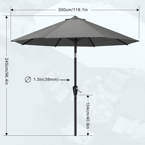 MASTERCANOPY 10FT Patio Umbrella with Push Button Tilt and Crank, Outdoor Market Umbrella with 8 Sturdy Ribs, UV Protection & Waterproof for Garden, Deck, Backyard, Pool (Dark Gray) - color: dark gray, size: 10FT
