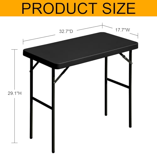 Folding Table 2.7ft Rectangular All-Occasion Plastic Folding Event Table for Indoor and Outdoor, Portable Desk, Camping, Durable and Stable, HDPE and Steel, Wide Application, Black - color: Black, size: 2.7ft