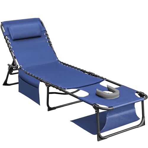 Flamaker Face Down Chaise Lounge Chair 5-Position Adjustable Sunbathing, Foldable Tanning Chair with Face& Arm Holes, Outdoor Recliner for Pool, Beach, Patio, Lawn (Blue, 1 Pcs) - color: Blue, style: Sauna, 1 Pcs
