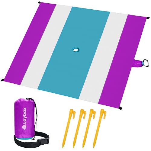 Purple Beach Blanket with Umbrella Hole 7ftx5ft- Water Resistant, Sandproof, Lightweight, Rip-Stop Nylon with Umbrella Hole & Sand Pockets, Camping Essentials, Beach Canopy Compatible - color: Purple, size: 7x5