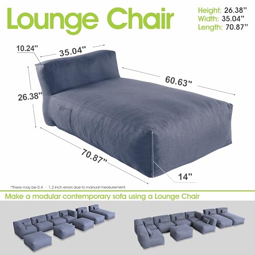 Dineli Chaise Lounge Chair Outdoor Bed Lounger Outdoor Couch Sofa for Pool Comfy Patio Furniture Foam Filling Bean Bed Chair Lazy Sofa for Outside, Water-Resistant Sunbed (Denim Blue, 70'' Length) - color: Denim Blue, 70'' Length