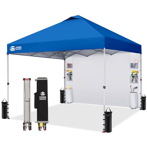 CROWN SHADES Canopy Tent, 10 x 10 Foot Portable Pop Up Outdoor Shelter with Pocket Sidewall, Push Center Lock, UV Protection, and Carry Bag, Blue - color: Blue