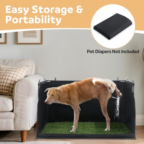 MABOZOO Dog Pee Pad Holder with Artificial Grass, 33.8 * 24 * 17.7 in Foldable Indoor Dog Potty Tray with Hemmed Edge, No Spill Pee Pad Holder Tray Puppy Litter Box for Dogs - size: X-Large