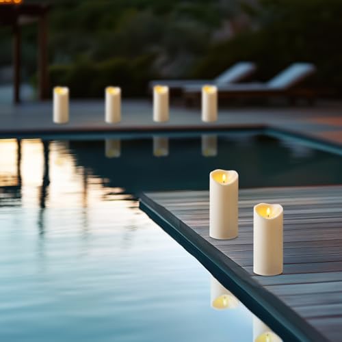 Amagic 4” x 9” Large Outdoor Waterproof Flameless Candles with Remote, Battery Operated Candles with Timer, Flickering Fake LED Pillar Candle for Patio Yard Porch Decor, Ivory White, Set of 2 - color: Ivory White, size: D4" x H9"
