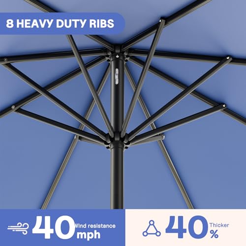 LEVELEVE 9FT Outdoor Patio Umbrella with Easy Crank - UV Resistant & Waterproof Market Umbrella with Ventilated Canopy, 8 Sturdy Ribs & Powder-Coated Frame for Garden, Deck, Backyard, Pool, Patio Table - color: Dark Blue, size: 9FT