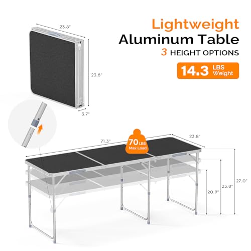 VINGLI 6ft Folding Camping Table with Carry Handle,Portable Utility Table Multipurpose for Party Picnic Tailgating Outdoor Patio Garden Indoor Kitchen … - color: Black, size: 6ft