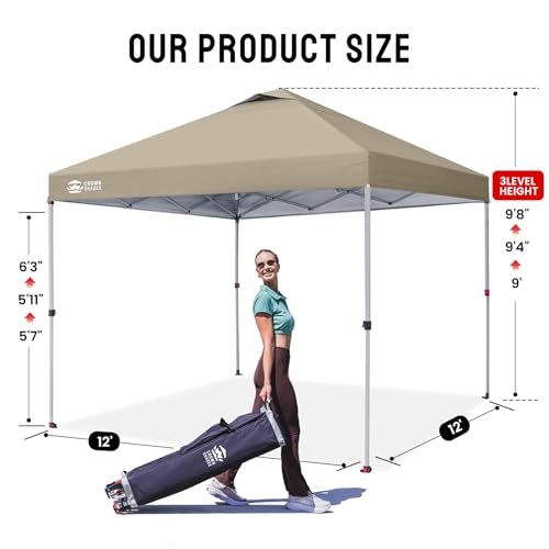 CROWN SHADES 12x12 Pop Up Canopy Outside Canopy, Patented One Push Tent Canopy with Wheeled Carry Bag, Bonus 8 Stakes and 4 Ropes, Beige - color: Beige, size: 12x12