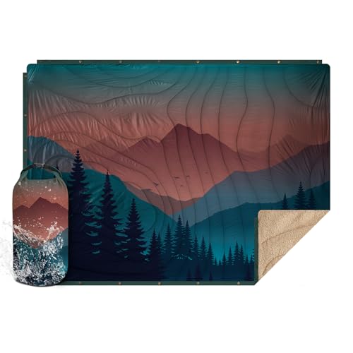 Outdoor Camping Blanket - Puffy Camping Blanket Packable,Sherpa Fleece Warm Blanket for Camping, Outdoors, Travel, Stadium, Festivals, Beach, Hammock 56"x 78" Machine Washable, DWR, Lightweight - color: Pink Dawn Hues, size: 78 x 56 inches