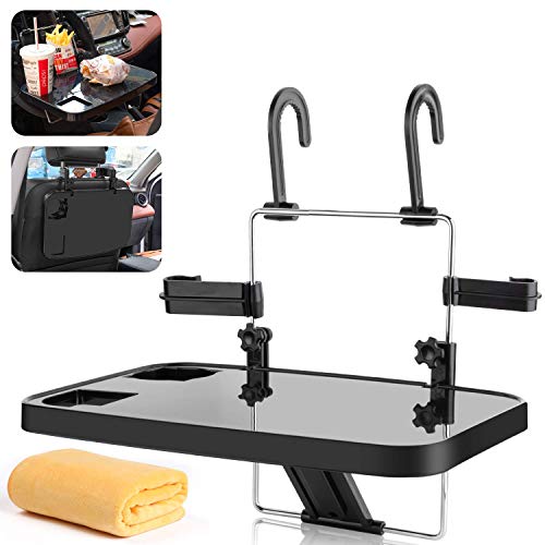 Foldable Car Seat Back Portable Tray for Food Dining Drink and Laptop, Hanging Car Steering Wheel Tray (Black) - size: Standard - Single