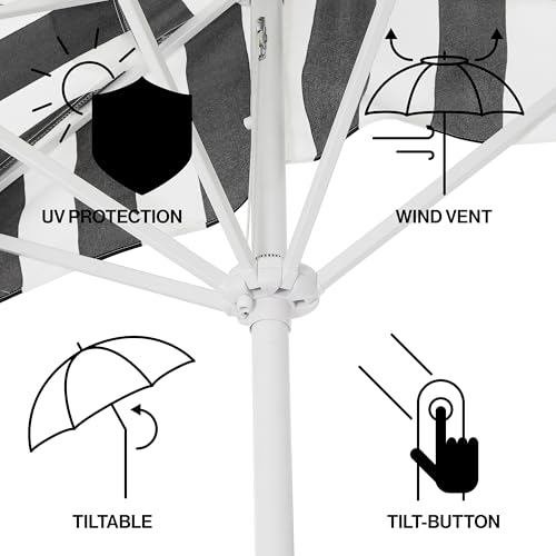 JONATHAN Y Half Umbrella UMB1201H Beverly 9 ft. Designer Classic Scalloped Fringe Market Patio with Crank, Tilt Button and UV Protection in Black/White, White Pole - color: Black/White - White Pole