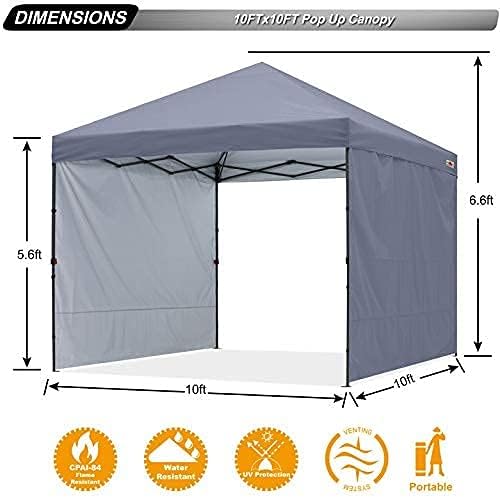 ABCCANOPY Easy Pop up Canopy Tent with 2 Sidewalls for Outdoor Sun Blocking or Rain Protection,10x10, Gray - color: Gray, size: 10x10