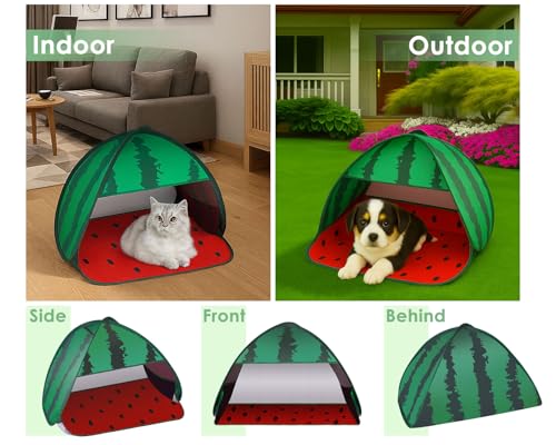 Mini Tent for Pets Small Dog Tent for Beach Portable Pop Up Sun Shade Shelter with Phone Compartment for Puppy and Large Cats Small Animals Sun Canopy for Camping and Outdoor (Watermelon) - style: Watermelon