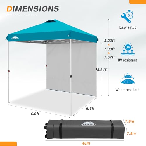 EAGLE PEAK Commercial Canopy 6.6x6.6 Pop Up Canopy Tent with 1 Sidewall, Easy Setup Heavy Duty Instant Event Shelter for Vendors & Markets, Outdoor Sun Shade, Turquoise - color: Turquoise, size: 6.6x6.6