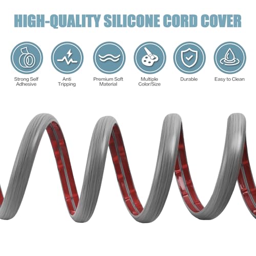 Floor Cord Cover Self Adhesive Cord Hider,3.3FT Cable Management, Extension Strip Protector for Wires, Prevent Cable Trips for Offices, Gyms, Exhibitions Cavity:0.3"(W) x 0.28"(H) Gray Wood - color: Gray Wood, size: 0.78" x 3.3'