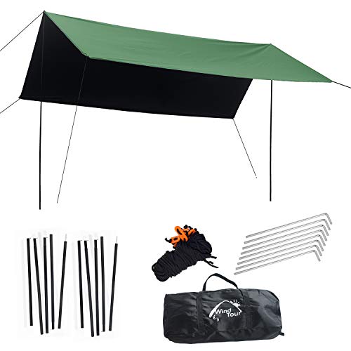 Wind Tour Portable Multifunctional Outdoor Camping Traveling Awning Backpacking Tarp Sunshade Lightweight UV Protection and PU 3000mm Waterproof Rain Fly Tarp Shelter (118 * 177 inches) - size: 118×177 inches