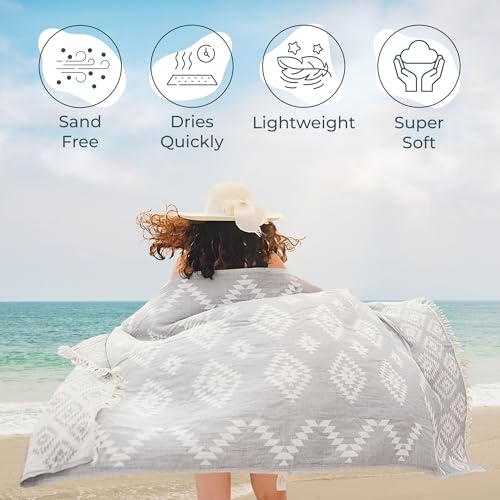 Premium 100% Cotton Turkish Towel – Vintage Light Grey, 35”x 67” – Quick Dry Beach Towel, Sand-Free, Lightweight – Ideal for Pool, Travel, and Everyday Use - Beach Accessories Must Haves - color: Vintage Light Grey