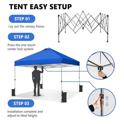OLIXIS 10x10ft 1-Person Pop Up Canopy Tent, Heavy Duty One Push Setup Portable Outdoor Shelter for Beach Events Camping with Rolling Carry Bag, Navy Blue - color: Navy Blue, size: 10 X 10 Ft