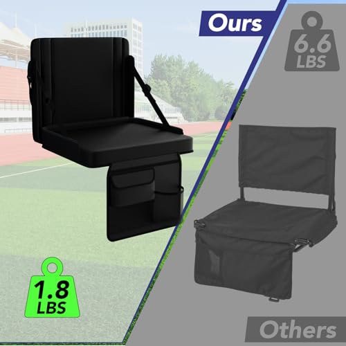 Stadium Seats with Back Support 1PACK Adjustable Bleacher Chairs with Back and Cushion Bleacher Seat with Cup Holder, Carry Handle & Shoulder Strap for Outdoor Sports Events, Picnics - color: Black-1pc-large