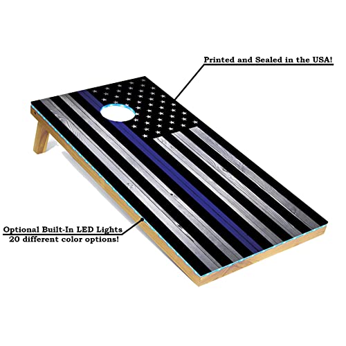 Tailgating Pros Cornhole Board Set w/Bean Bags and Carrying Case - 4'x2' Corn Hole Toss - Tournament and Lightweight Options - Optional LED Lights - color: Thin Blue Line, size: 4'x2' Boards