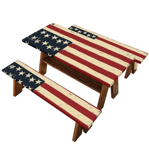 Classic American Flag Picnic Table Cover for Outdoor Camping Patriotism Elastic Fitted Table Cloth for Camping Party Supplies 3 PCS Set - color: Classic American Flag, size: Small