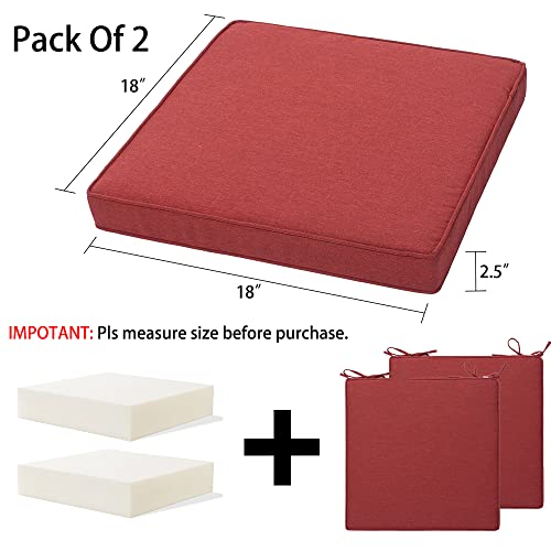 Magpie Fabrics Indoor Outdoor Waterproof Square Chair Cushion, 18" x 18" x 2.5", 2 Pack, Water Resistant Seat Cushions, for Patio Garden Office, Dark Red - color: Dark Red