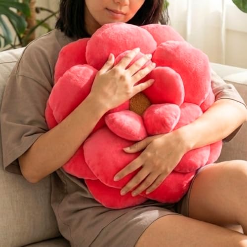Green Philosophy Co. Camellia Plush Flower Pillow – Large Soft 3D Flower Shaped Throw Pillow, Neon Coral Decorative Pillow for Couch & Bed, for Plant Lovers - color: Neon Coral