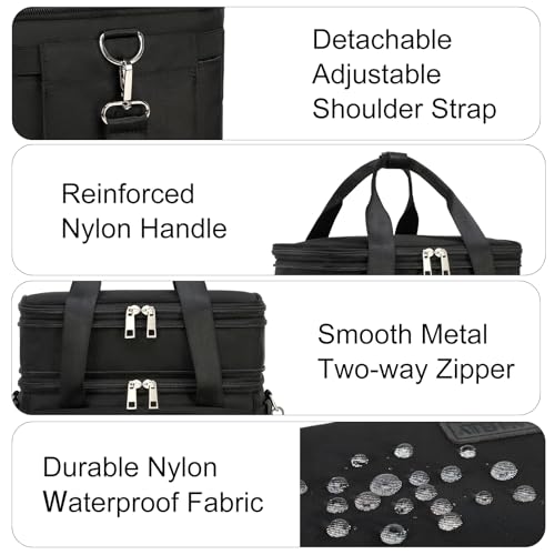 MAPLELILY Lunch Box for Men Women - Double Deck Insulated Lunch Bag, Large Leak Proof Tote Cooler, Wide Open Dual Compartment Lunch Bags with Shoulder Strap, For Work Picnic Hiking Beach, Black - color: Black