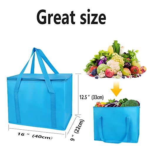 musbus 4-Pack, Large Insulated Grocery shopping bag, Blue, reusable bags,zipper,Collapsible,tote,cooler,for men women,for instacart,leakproof,soft,Recycled Materia - color: Blue, size: X-Large（16W x 12.5H x 9D）