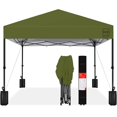 Best Choice Products 10x10ft Pop Up Canopy Tent, Outdoor Shade, 1 Person 1 Minute Set Up, Carry Case, 4 Weight Bags - Olive Green - color: Olive Green, size: 10x10ft