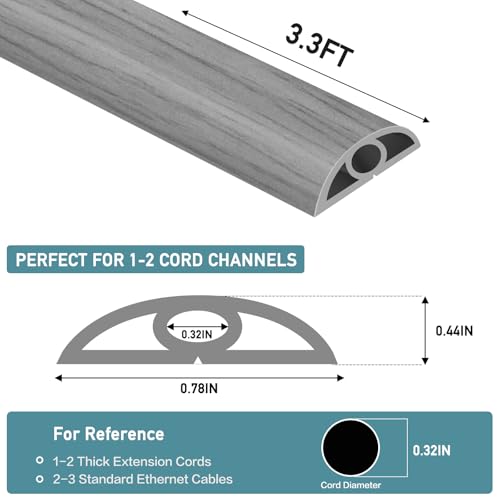 Floor Cord Cover Self Adhesive Cord Hider Floor Extension Cord Covers for Floor Power Cord Protector Cable Management Prevent Cable Trips Cable Cavity 0.32" W x 0.32" H (Light Grey Wood, 3.3Ft) - color: Light Grey Wood, size: 0.79" x 3.3'