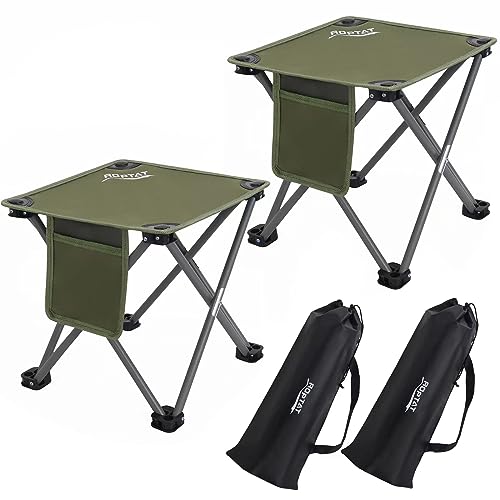 Roptat 2 Pack Camping Stool,Portable Folding Compact Lightweight Stool Seat for Camping Fishing Hiking Gardening Outdoor Walking Backpacking Travelling and Beach with Carry Bag - color: Dark Green