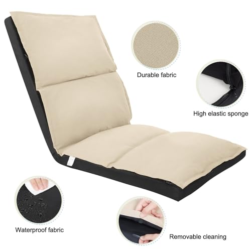 XK Foldable Camping Floor Lounge Padded Chair Couch for Outdoor Travel - color: Beige