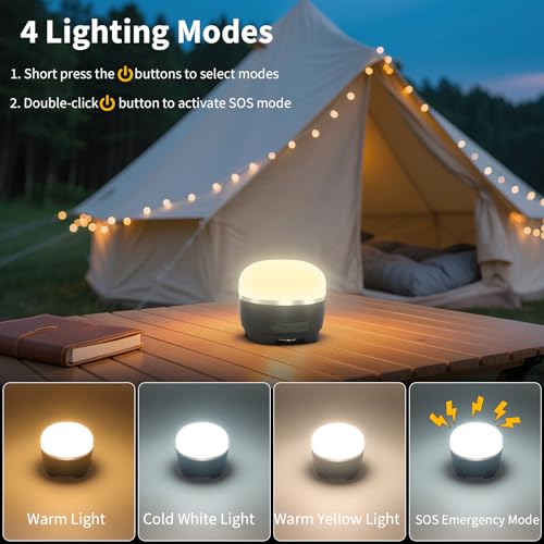 LED Camping Lantern Rechargeable 8000mAh, 3 Color Light Camping Tent Light, IP44 Waterproof Magnetic Hanging Light for Camping, Hurricane, Power Outages, Survival Kits, Black Emergency Light - style: Upgrade- Warm-White