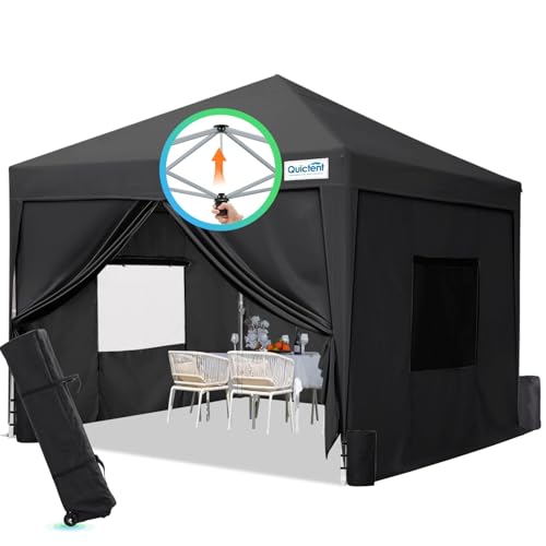 Quictent Privacy 8x8 Pop up Canopy Tent with Sidewalls and Roll-up Ventilated Windows, One Person Easy Setup, Outdoor Commercial Gazebo Shelter Enclosed Waterproof, Bonus 4 Sandbags - color: Black, size: 8x8ft