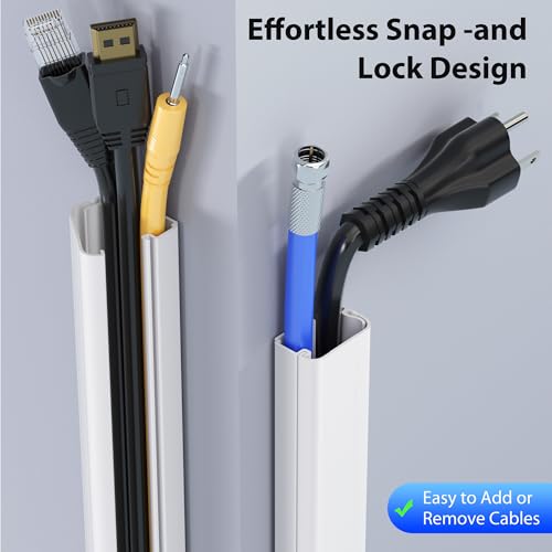 ZhiYo Large Capacity Wire Hiders for TV on Wall, 63in (4xL15.8in) PVC Cable Cover, Snap and Lock Design, White Cord Covers for Wires on Wall - color: White, size: W1.2in x H0.7in - L63in