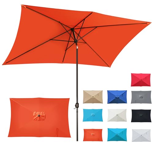 Blissun Rectangular Patio Umbrella, Table Market Umbrella with Tilt and Crank, Outdoor Umbrella for Garden, Deck, Backyard, Pool and Beach - color: Orange, size: 6.5 x 10 FT