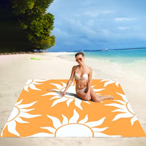Beach Blanket, Waterproof Sandproof Beach Blanket with 4 Stakes & Pockets, 78''×86'' Lightweight Outdoor Picnic Blanket for Travel, Camping, Hiking - color: Blanket Sunrise, size: 6.5x7.2 FT (1～4 person)