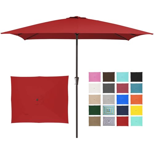JEAREY 8x10 ft Rectangular Patio Umbrellas Outdoor Table Market Umbrella w/Crank, 8 Sturdy Ribs, UV Protection Windproof Sunproof for Garden, Deck, Backyard, Pool(Red) - color: Red, size: 8x10ft