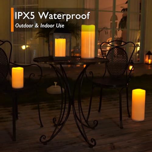 Homemory 12" x 5" Large Waterproof Outdoor Flameless Candles with Remote Control and Timer, Battery Operated Flickering LED Pillar Candles for Outdoor Larterns, Porch, Long Lasting, Set of 2 - color: Ivory White, size: 5"x 12"