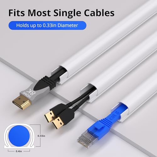 ZhiYo 85in Cord Hider for One Wire, Self-Adhesive Cord Covers for Wires on Wall, Paintable TV Cable Hider Wire Covers for Cords, White Cable Management Raceway Channel, 6X L14in, W0.5in H0.4in - color: White, size: W0.5in x H0.4in - L85in