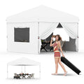 GarveeLife 10x10 Pop Up Canopy with 4Pcs Sidewalls Easy Up Camping Tent Outdoor Canopy with One Button Push Setup 1 Roller Bag 3 Adjustable Height 4 Weight Bags (White) - color: White