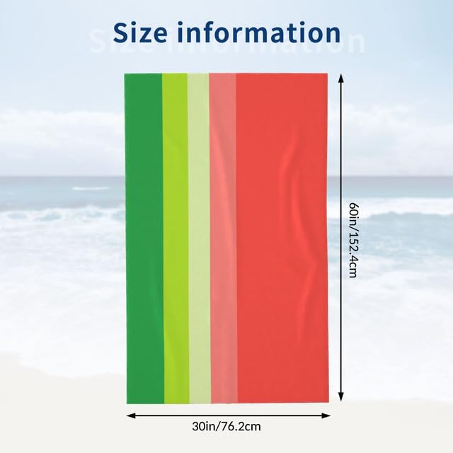 JOOCAR Green Red Watermelon Beach Towel Colorful Cute Stripe Beach Towels for Kids Adults Fruit Bath Towels Big Extra Large Pool Towels Oversized Quick Dry Sandproof for Women Girls Men 0X 60 Inch - color: B6