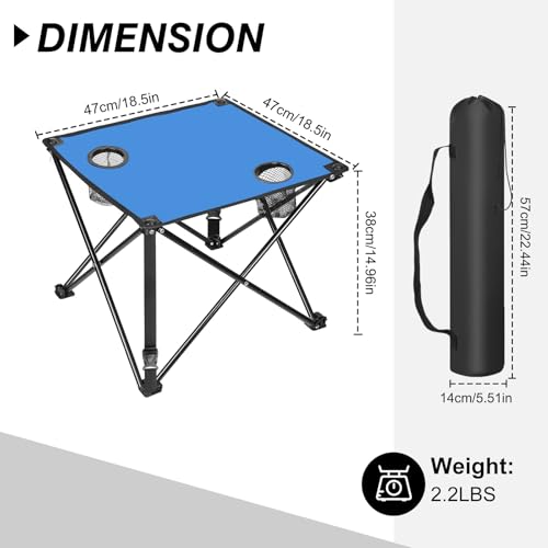 Moclever 2PCS Foldable Camping Table–Ultralight Portable Table with Cup Holders&Carry Bag, Perfect for Outdoor Adventures,Picnic,Beach, BBQ,Hiking & Home Use - style: 2Pcs Blue