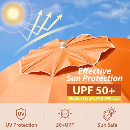 AMMSUN Shade Umbrella, Premium Portable Umbrella with Stand, 6.5ft Lightweight Free Standing Canopy for Sporting Games, Adjustable Instant Sun Protection and Easy to Carry, Orange - color: Orange