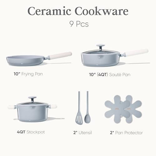 CAROTE Pots and Pans Set Nonstick, Ceramic Cookware Set, Blue Cooking Set Kitchen Induction Set with Steamer, PFAS PTFE Free,9 Piece - color: Blue, size: Stockpot