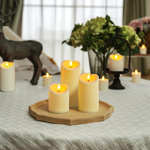 Homemory Flameless Candles with Timer and Remote Control, Battery Operated LED Candles, Realistic Fake Plastic Candles for Wedding, Festival, Home Decor, Waterproof Outdoor, D3”H4”6”8”, Dark Ivory - color: Dark Ivory, size: D3"H 4"6"8"